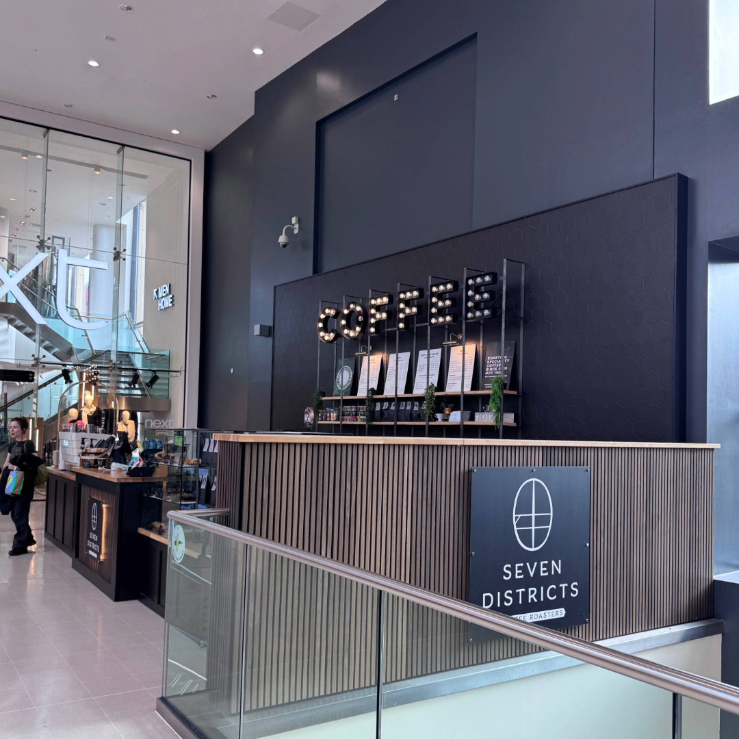 Image shows the recently opened Seven Districts coffee shop in Lincoln's Waterside Shopping Centre.