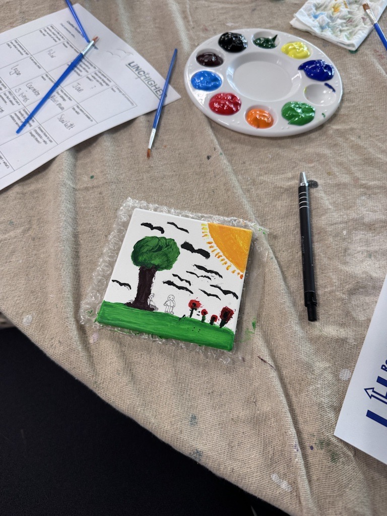 Image shows a coaster painted by a student.